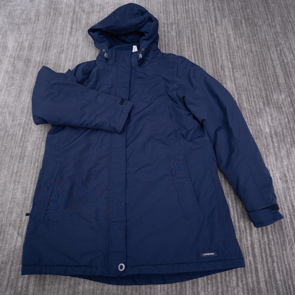 Lands End Squall Parka Women L/T 14-16 Navy Blue Excellent Hooded Winter Jacket